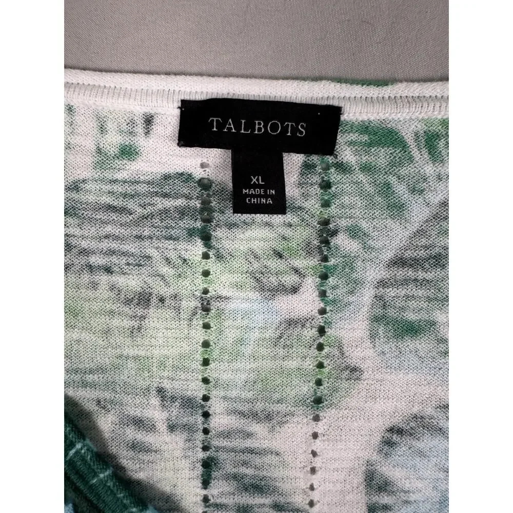 Talbots Women’s XL Tropical Leaf Print Lightweight Sweater Green Blue